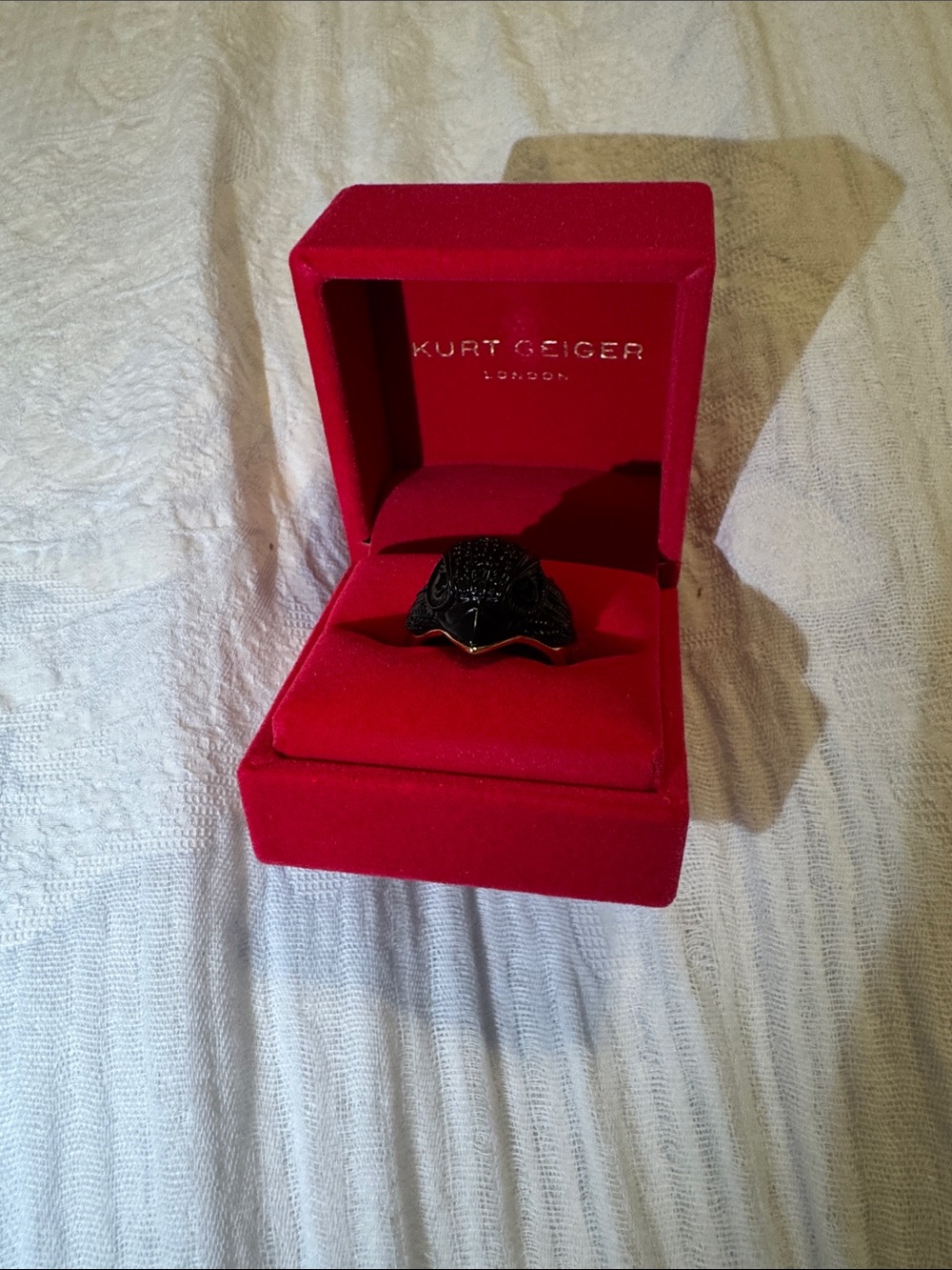 Kurt Geiger Black Eagle Head Signet Ring with Gold Trim